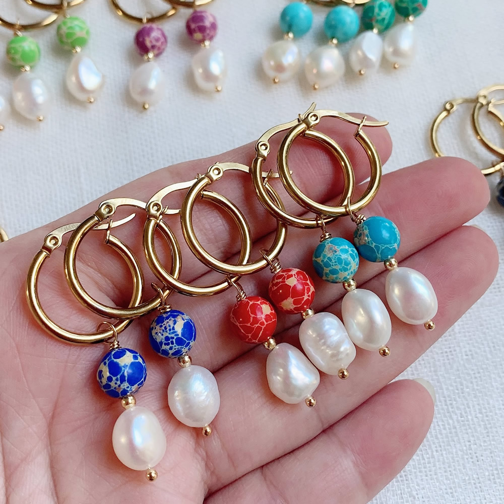 Aura Ethnic Fashion - Pendientes de gota de perlas barrocas
