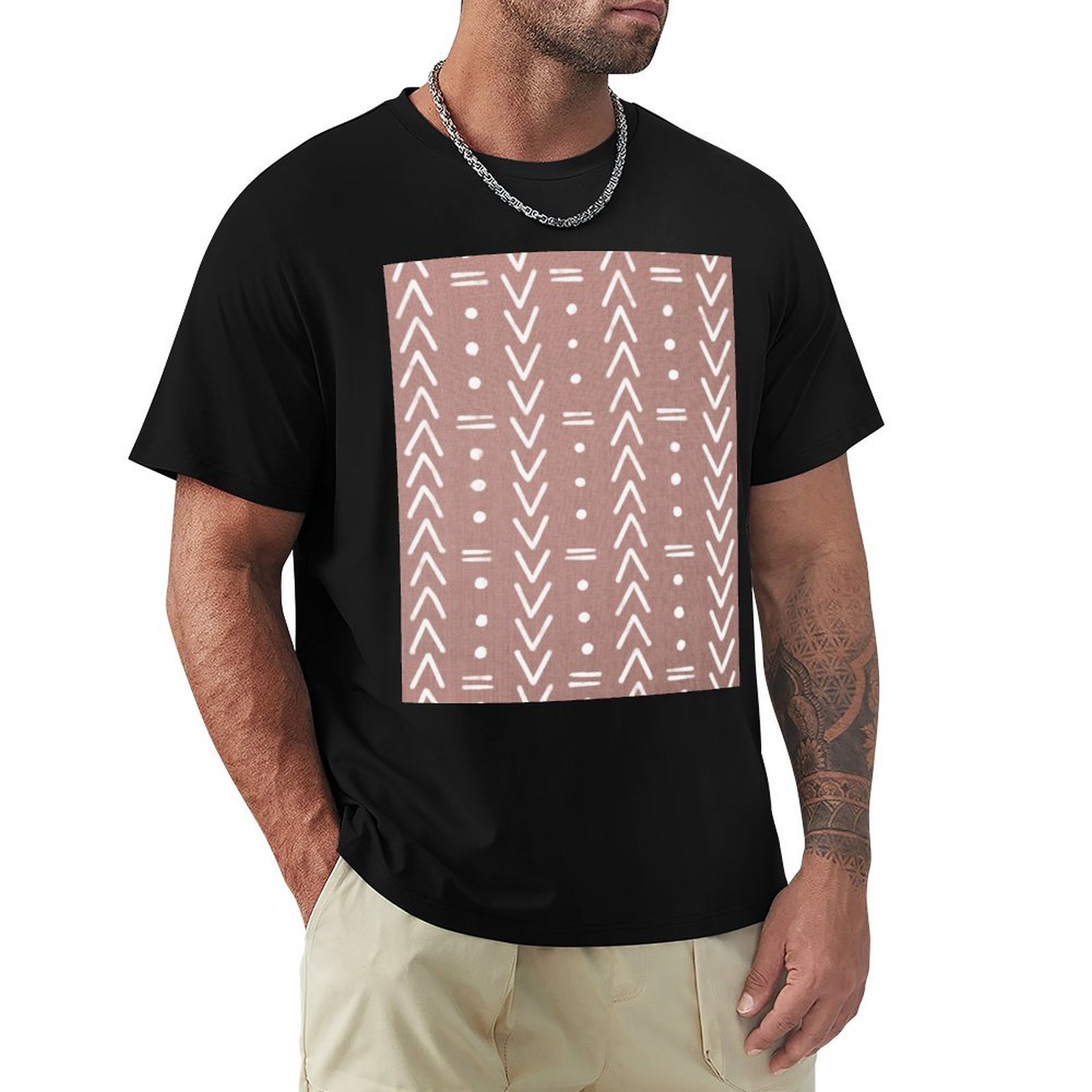 Mudcloth Print Top - Camiseta Mudcloth con formas geométricas blancas