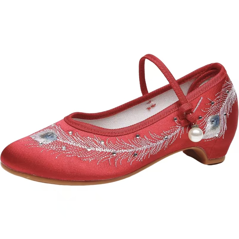 Ethnic Fabric - Zapatos Cheongsam de Tacón Bajo para