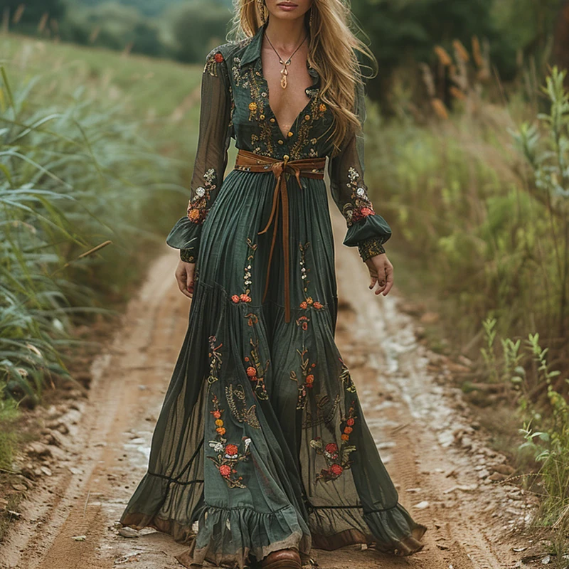 Ethnic Boho Fashion - Vestido Vintage con estampado Floral de