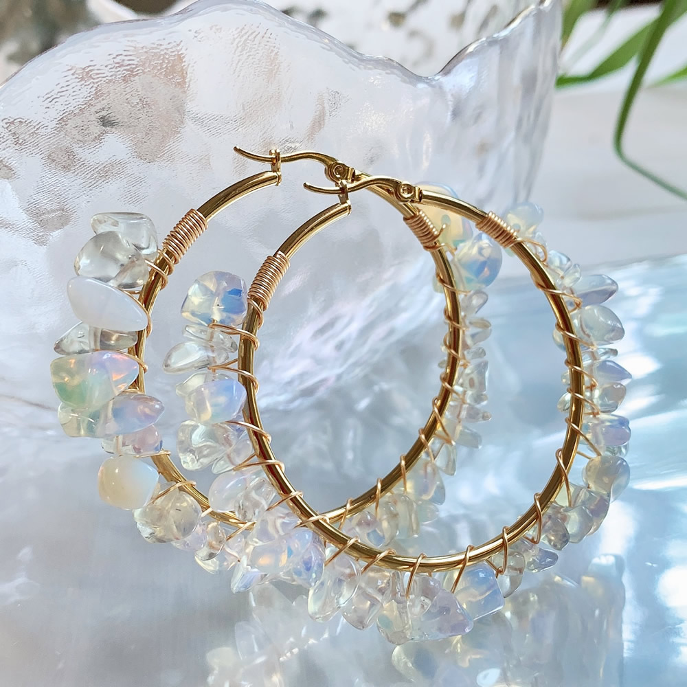 Aura Ethnic Fashion - Pendiente de aro de cristal Natural,