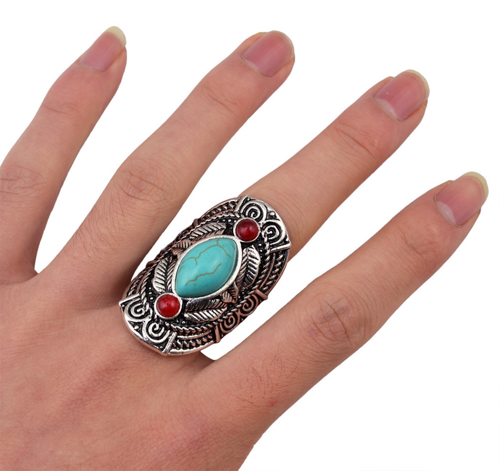 Ethnic Fashion Pakistan - Anillos de turquesa tibetanos étnicos bohemios