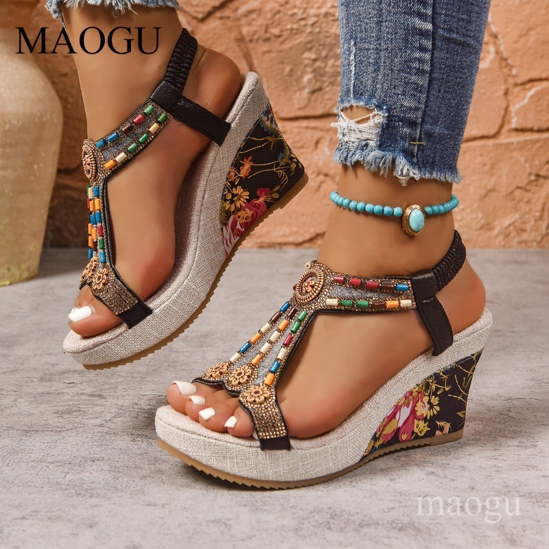 Ethnic Fashion For Women - Sandalias de Plataforma con Cuentas y