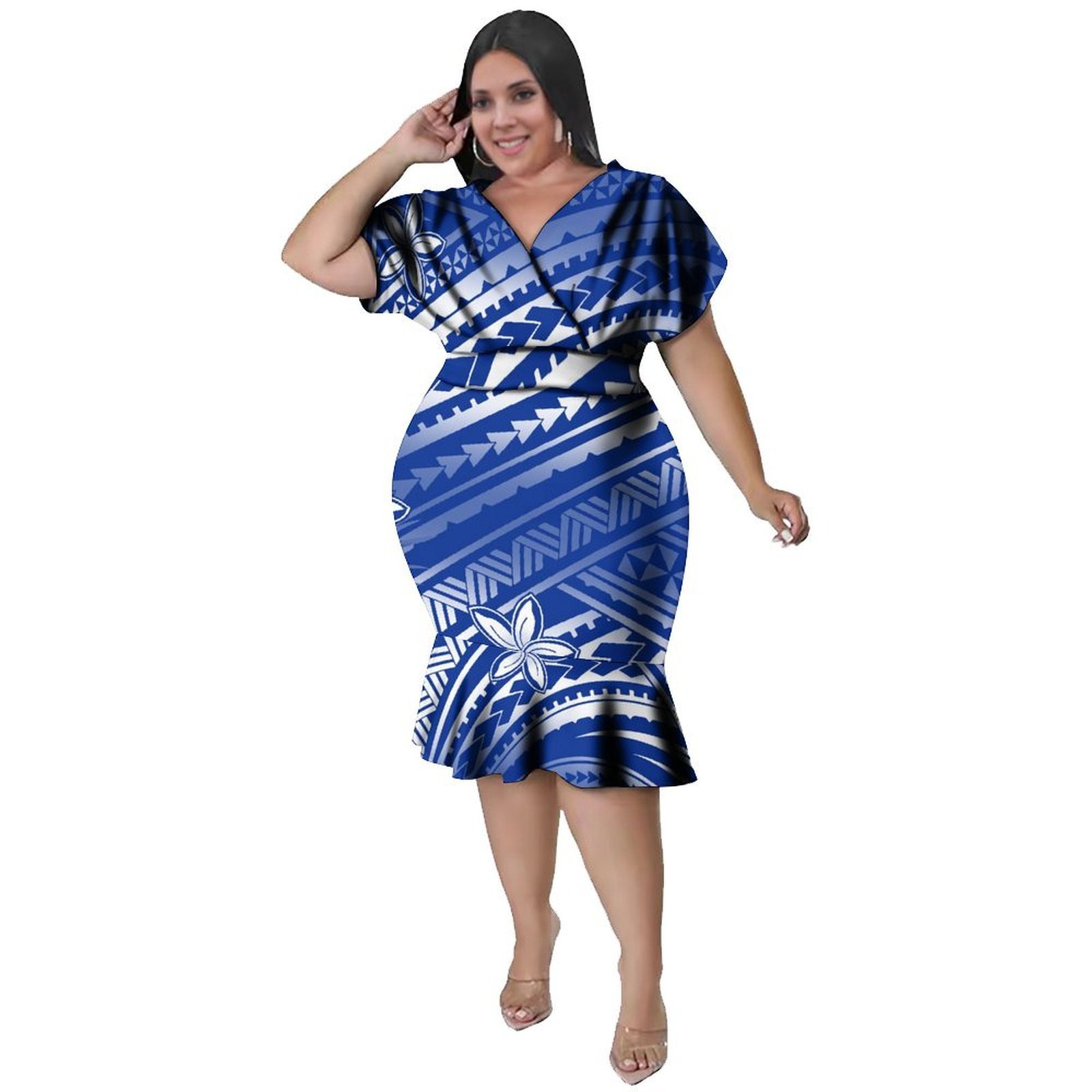 Ethnic Fabric - Vestido Ajustado con Escote en V,