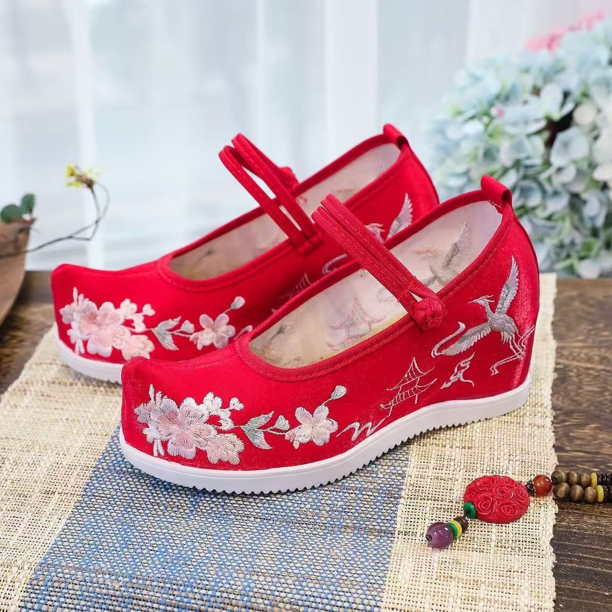 Ethnic Fabric - Zapatos bordados internos aumentados para mujer,