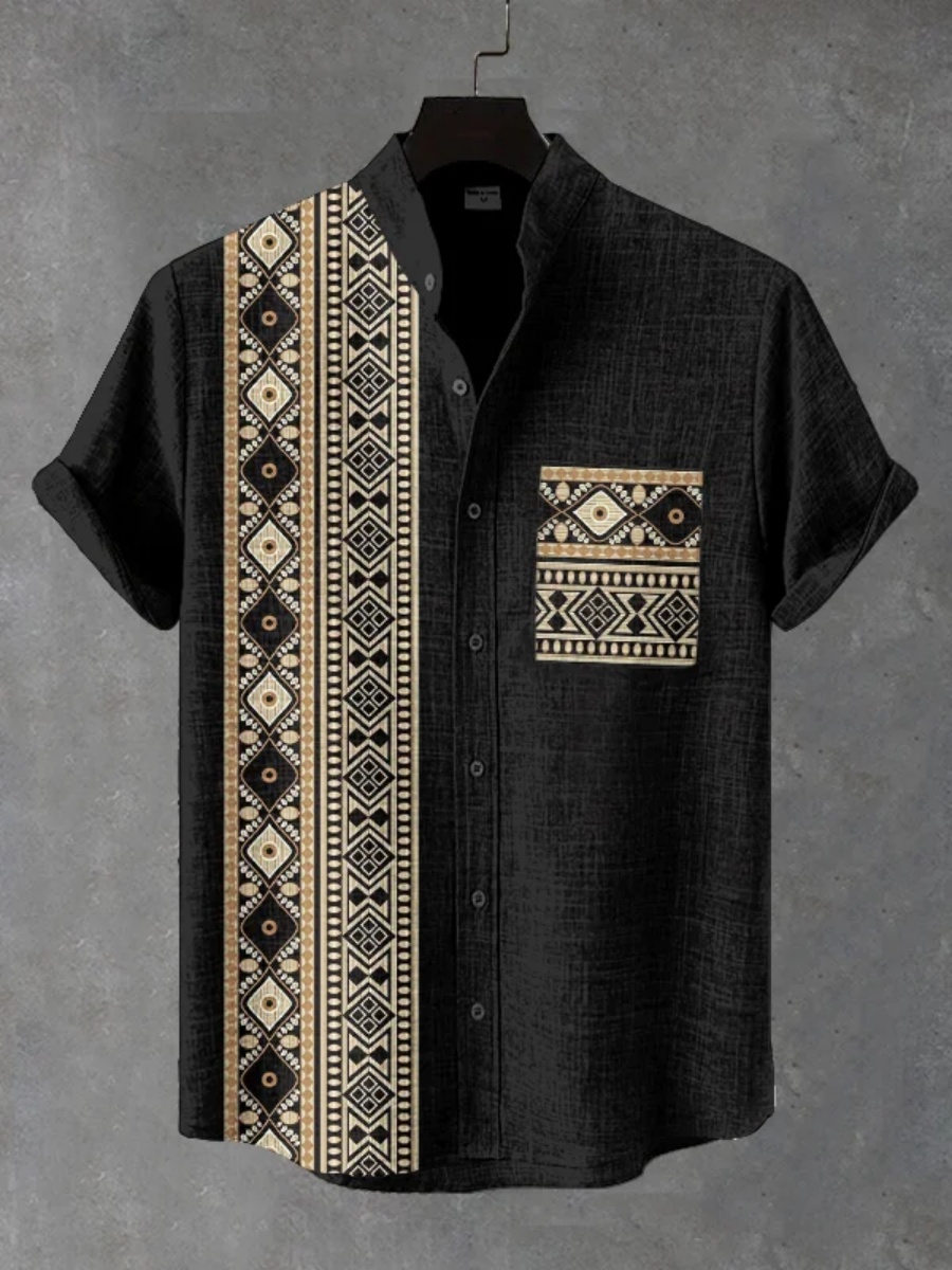 Men'S Ethnic Fashion Trends - Camisa de Manga Corta Étnica Tribal