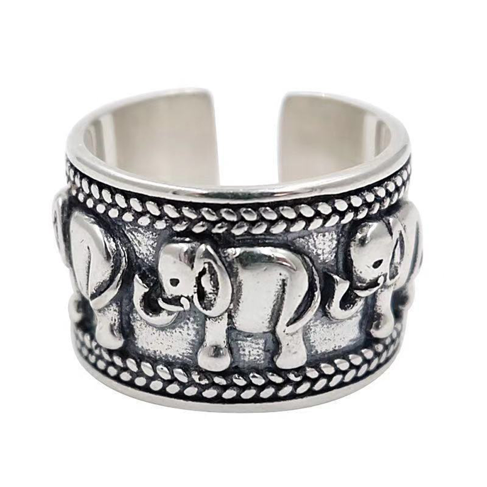 Ethnic Fashion Pakistan - Anillo con patrón de elefante plateado