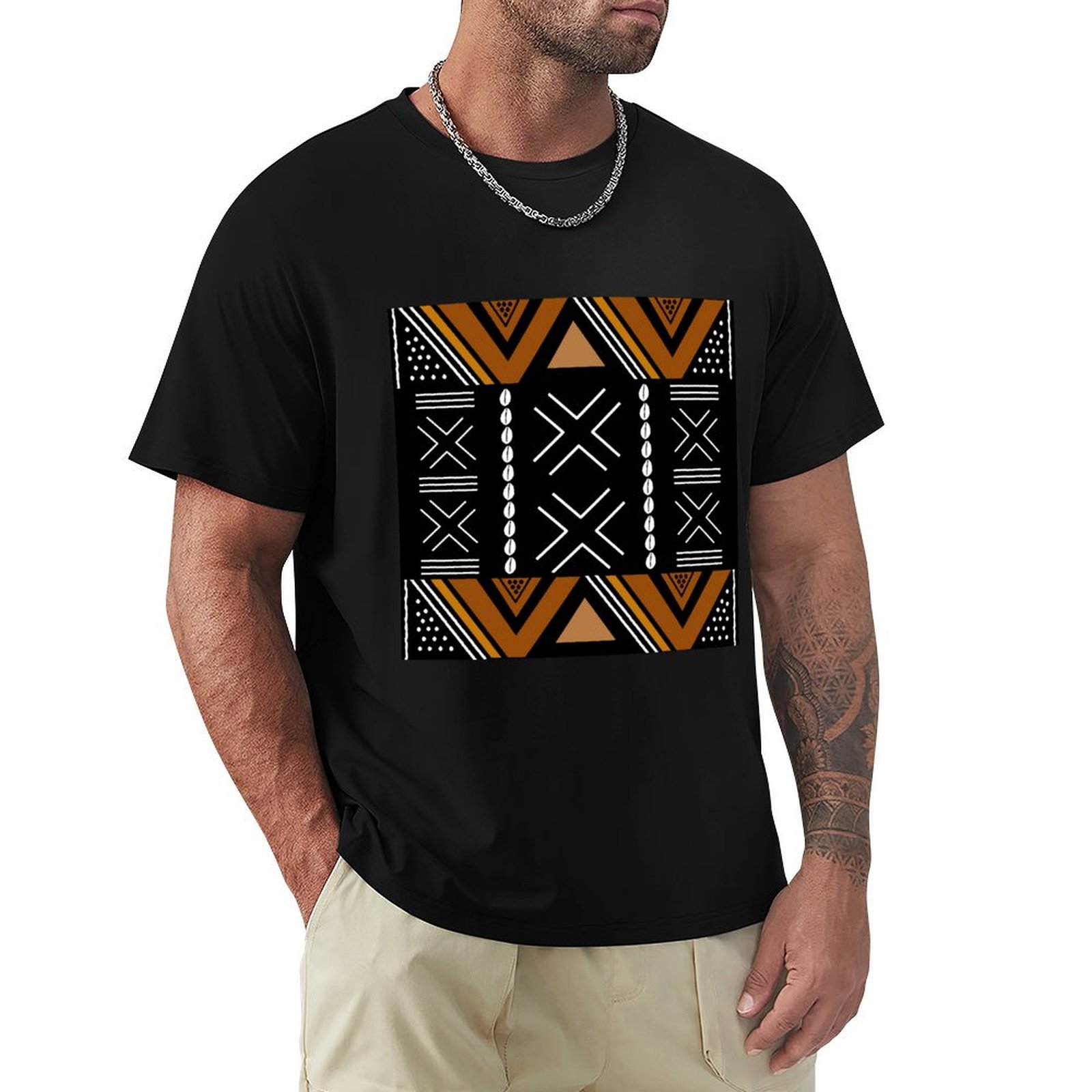 Mudcloth Print Top - Camiseta de Talla Grande con Diseño