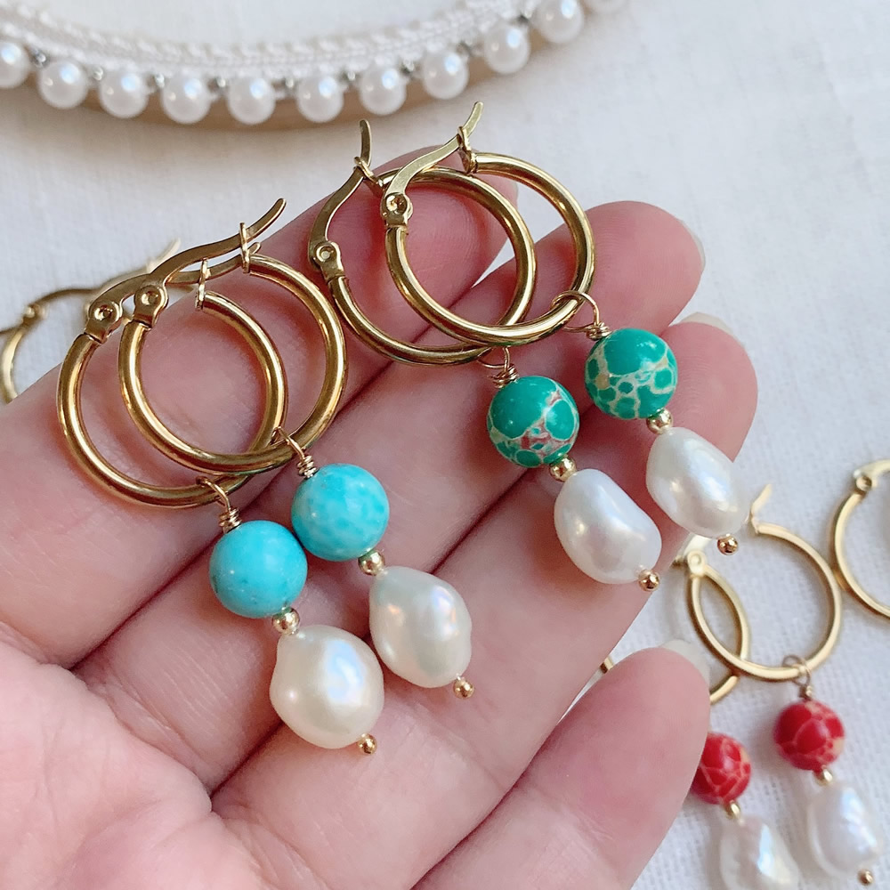 Pendientes de gota de perlas b - Aura Ethnic Fashion reseña y precio