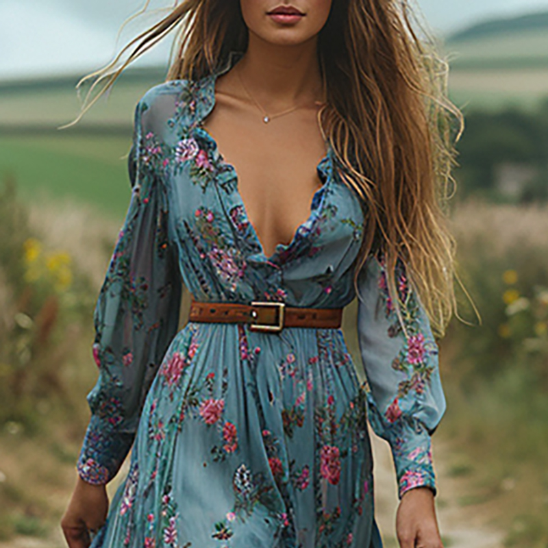 Vestido largo con estampado Fl - Ethnic Boho Fashion reseña y precio